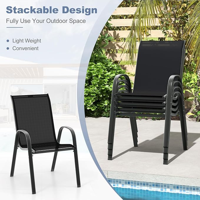 Giantex Patio Chairs Set of 4, Stackable Outdoor Dining Chairs - Image 4