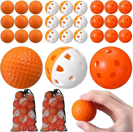 30 Pack Practice Golf Balls 42mm Rubber EVA Plastic Golf Training Ball High Visibility for Easy Tracking, Limited Flight, Hollow Airflow for Home Backyard Indoor or Outdoor