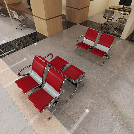 Kinfant Waiting Room Chairs with Arms – Red PU Leather Back & Cushioned Seat Heavy-Duty Steel Frame, Ergonomic Office Reception Guest Chair for Lobby, Clinic, Airport