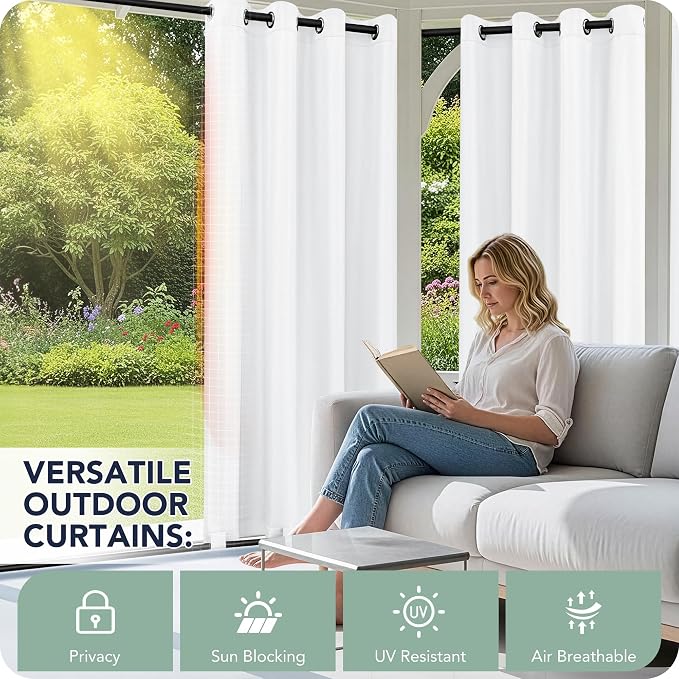 Patio Curtains Outdoor Waterproof 6 Panels, Porch Sun Shade | Weatherproof & - Image 3