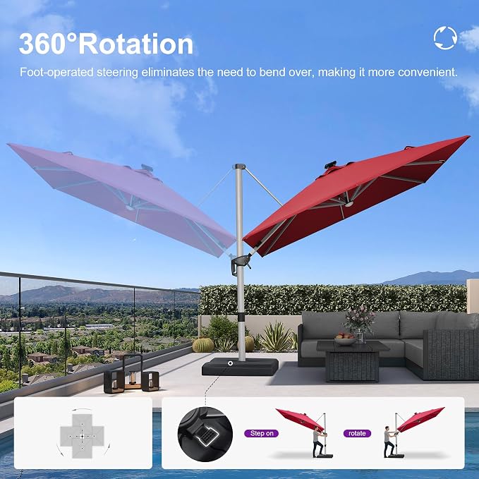 PURPLE LEAF Cantilever Umbrella 9' X 12' Solar LED Light Patio Deck, Terra | - Image 7