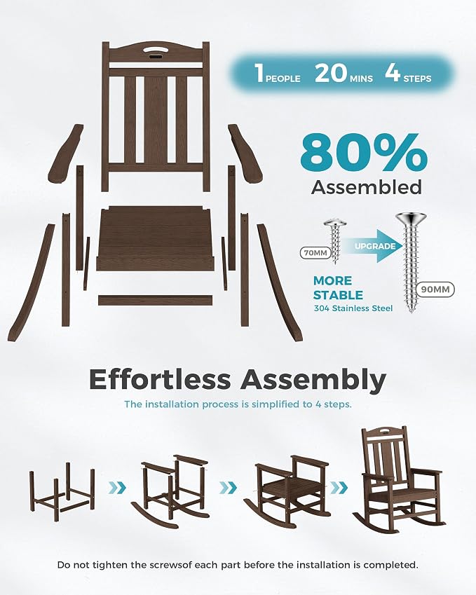 Oversized Outdoor Rocking Chairs Set of 4, 380lbs Heavy-Duty Large Patio Rocker - Image 9