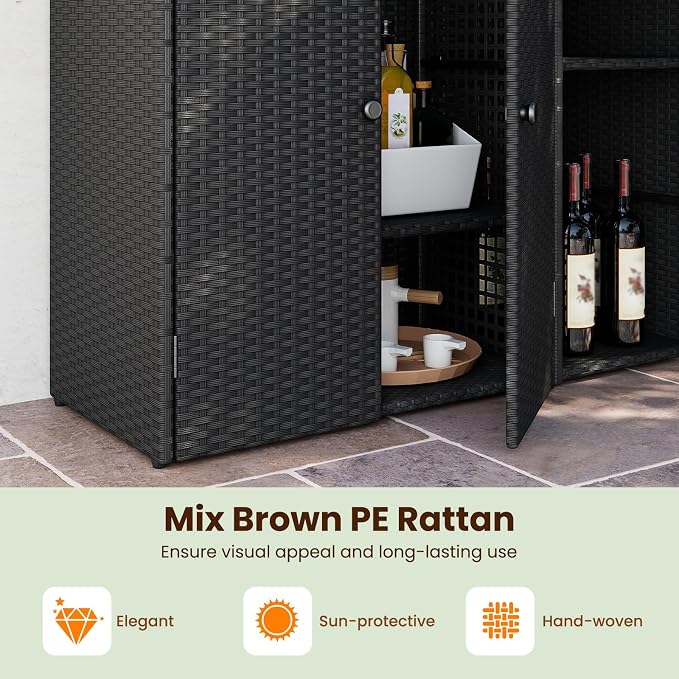 Tangkula Rattan Outdoor Storage Cabinet, Patiojoy Outdoor Cabinet - Image 3