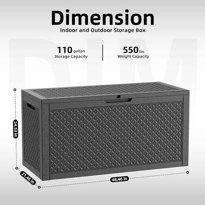 PatioZen 110 Gallon Deck Box Outdoor, Weatherproof Resin Patio Storage Box - Image 2