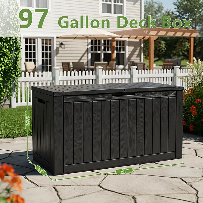 97 Gallon Waterproof Large Resin Deck Box, Lockable Large Outdoor Storage Box - Image 2