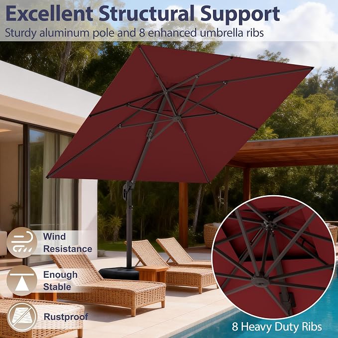10' X 10' Patio Umbrella Cantilever Outdoor Rectangle Umbrella, Heavy Duty - Image 2