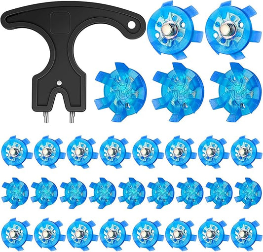 Cozypower 31 Pcs Golf Spikes Set Includes 30 Pcs Golf Cleats Replacement Black Cleats Spanner Metal Thread Screw 6 mm Dia Spike Tool for Lawn Cricket Shoe Player Lover(Blue)