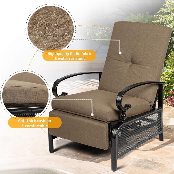 SUNCROWN Outdoor Recliner Chairs Patio Adjustable Relaxing Chair Outdoor Metal - Image 3