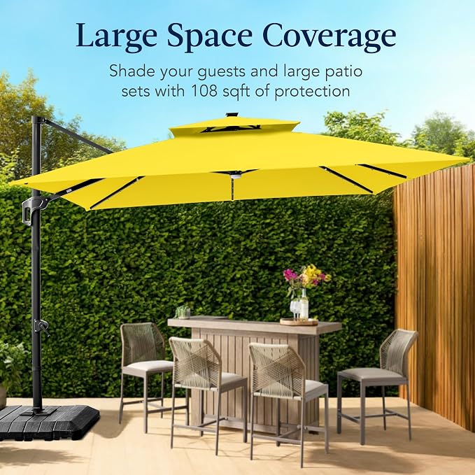 Best Choice Products 9x12ft LED Cantilever Patio Umbrella w/Base Included & - Image 4