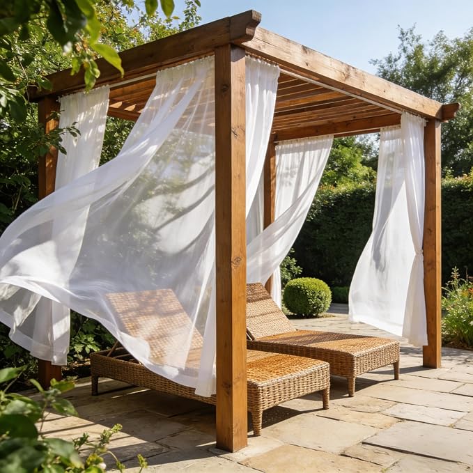 Outdoor Sheer Curtains for Patio Waterproof, 4 Panels Rod Pocket Indoor/Outdoor - Image 4