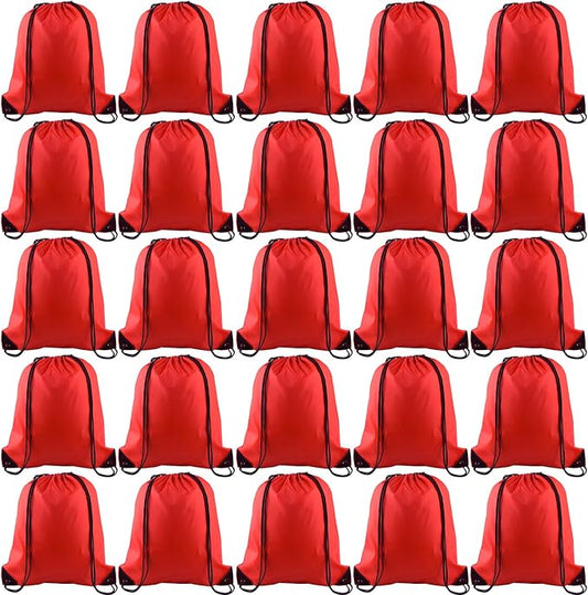 KUUQA 25Pcs Red Drawstring Backpack Bags, Gym Sport Traveling Backpack, Red