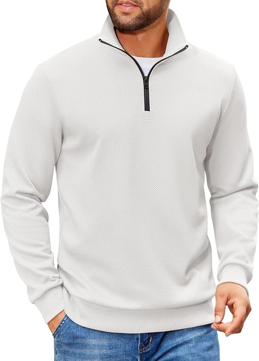 COOFANDY Mens Quarter Zip Pullover Sweatshirts Lightweight Long Sleeve Mock Neck Sweater Polo