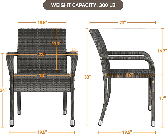 Yaheetech Set of 2 Stackable Outdoor Rattan Dining Chairs, All-Weather Firepits - Image 3