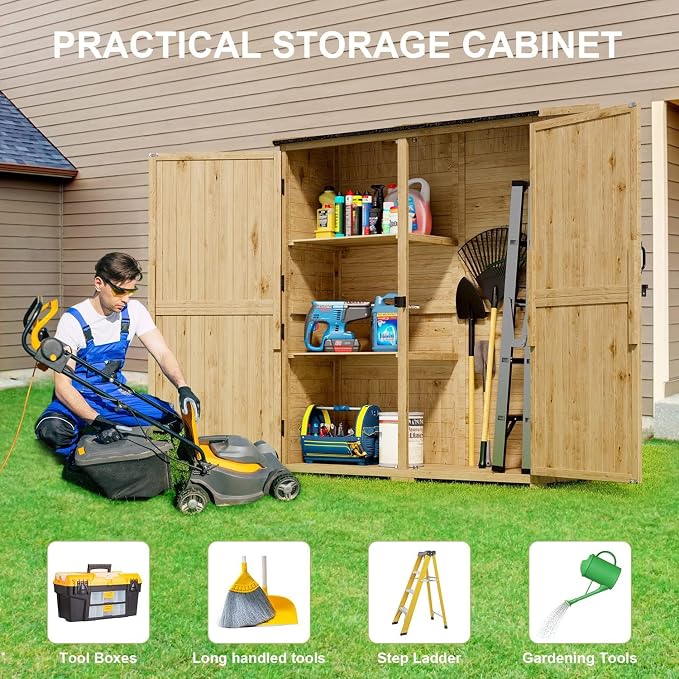 Gizoon Outdoor Cabinet, Waterproof Roof, Double Lockable Wooden Shed | 2 - Image 3