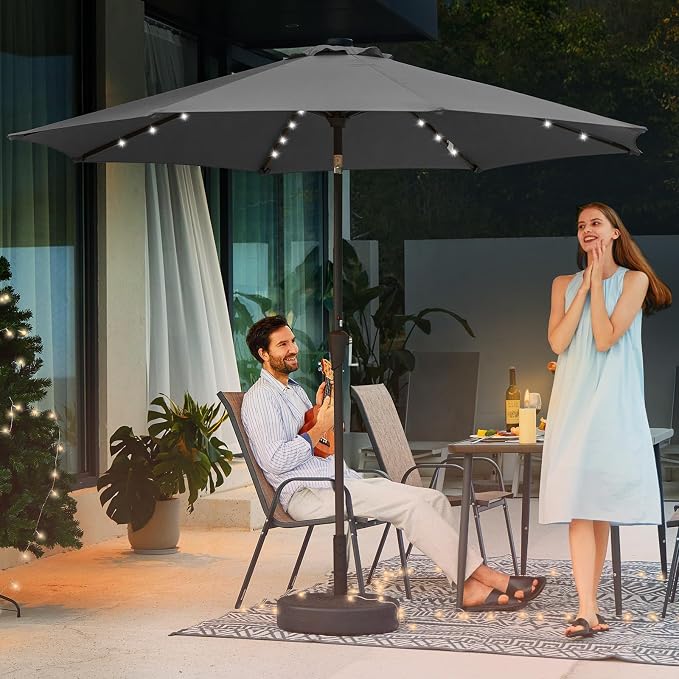 JEAREY 9' Patio Umbrella with Solar Lights, LED Umbrella, Dark Gray | Outdoor - Image 8