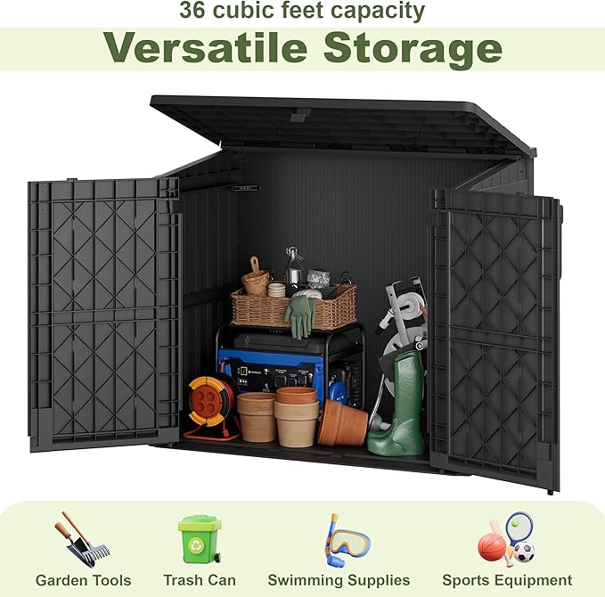36 Cu Ft Horizontal Resin Storage Shed, Weatherproof Outdoor Storage Cabinet - Image 6