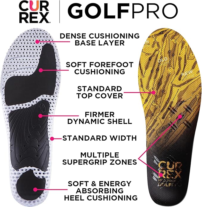 CURREX GolfPro Insoles for Golf Shoes – Arch Support Inserts to Improve Balance, Stability, Comfort & Performance, Help with Foot & Heel Pain Relief – for Men & Women – High Arch, Small