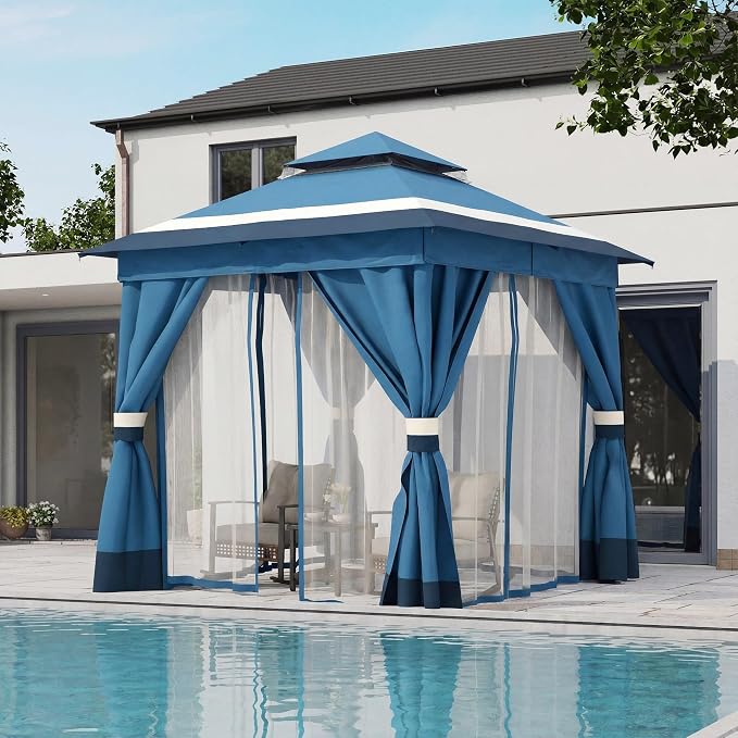 8'x8' Outdoor Gazebo, Metal Frame Heavy Duty Patio Canopy Tent Shelter - Image 3