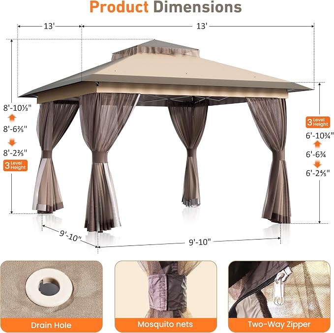 13'x13' Pop Up Gazebo Canopy Tent, Pop Up Canopy - Image 3