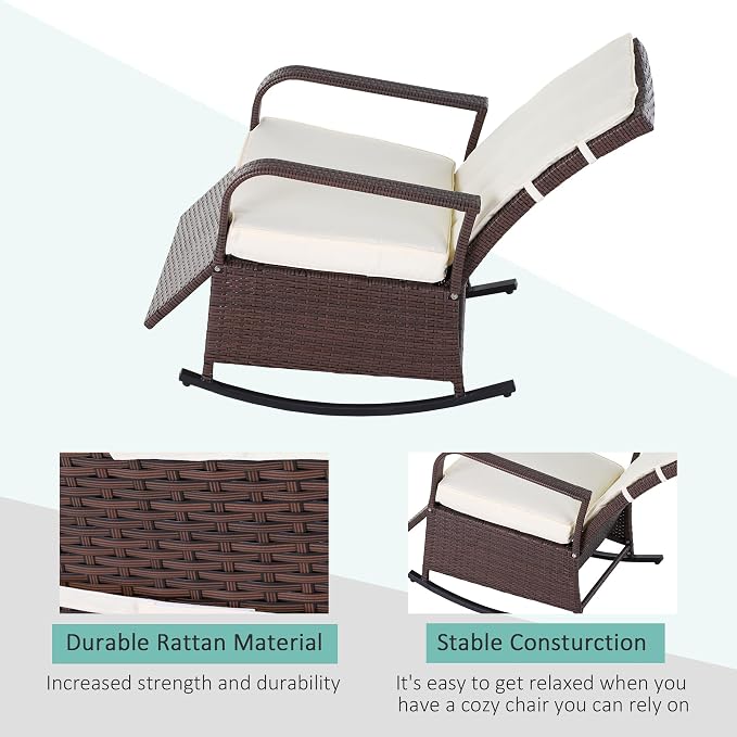 Outsunny Wicker Outdoor Rocking Chair, Patio Recliner - Image 6