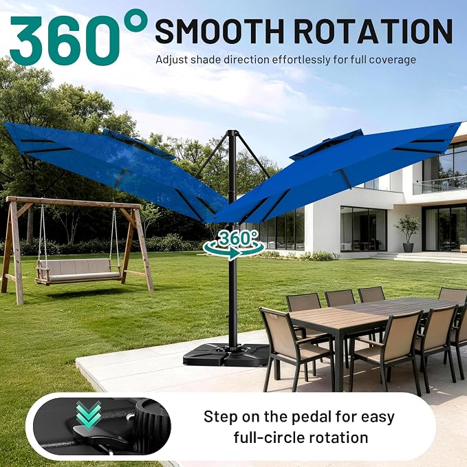 12×12 FT Double-Top Cantilever Patio Umbrella, Royal Blue | Square Offset - Image 3