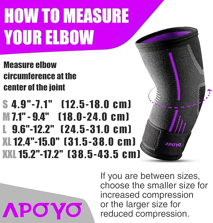 APOYO Elbow Brace for Tendonitis and Tennis Elbow, Elbow Compression Sleeve, Elbow Brace for Women and Men w/ Adjustable Strap for Tennis Elbow Relief, Weightlifting, Arthritis, Workouts, Reduce Joint Pain During Fitness Activity (Purple, Small)