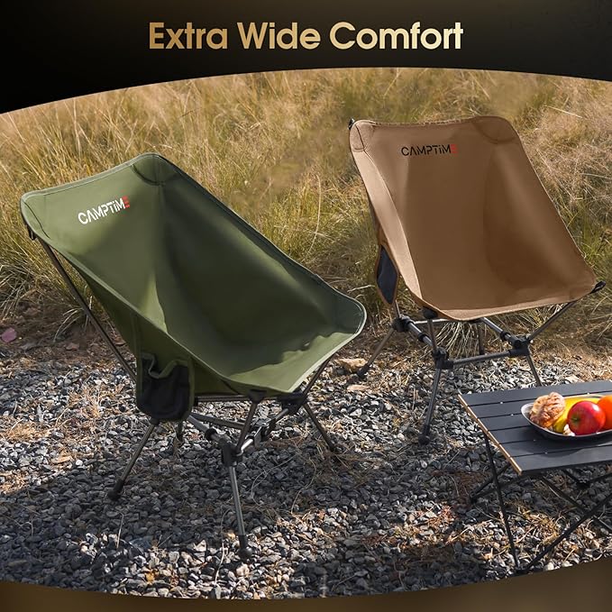 Portable Camping Chair Plus, Larger & Roomier, Compact and Lightweight, Folding Chair for Backpacking & Hiking, 330Lbs Capacity, Khaki