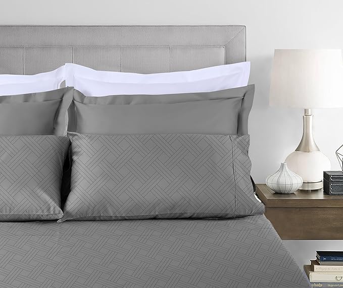 Threadmill Luxury 100% Cotton King Sheets - 800 Thread Count Jacquard Celine Dark Grey, Better Than Egyptian Cotton,4 Pc Striped Bed Set, Damask Sheets, Fits 16'' Deep Pocket