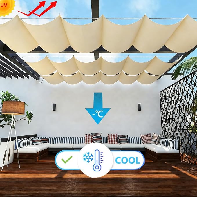 Retractable Wave Sun Shade Sail Waterproof 6' x 11' Sun Shade - Image 2