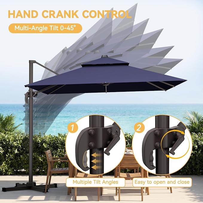 10x13 FT Patio Cantilever Umbrella, Rectangular Heavy Duty Offset Umbrella - Image 5