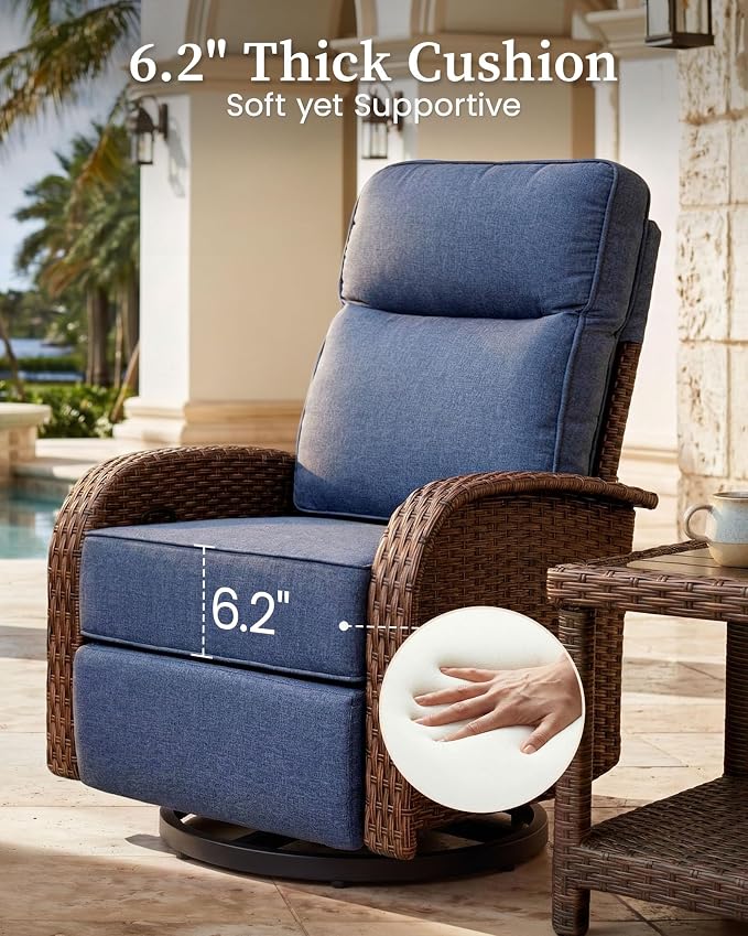 Resort-Grade Outdoor Swivel Recliner, 6.2" Ultra Thick Cushions | Heavy Duty - Image 6