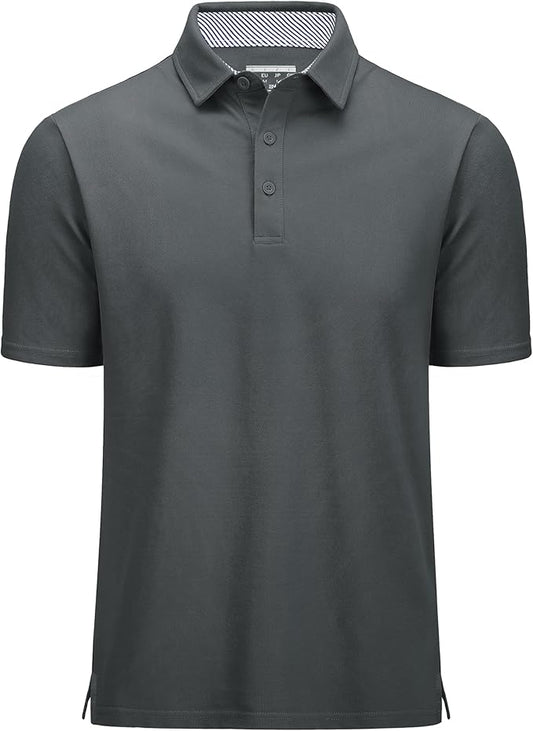 MAGCOMSEN Men's Polo Shirts Short Sleeve Cotton Pique 3 Button Classic Fit Casual T-Shirt Performance Golf Shirts