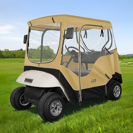 10L0L Golf Cart Enclosure for EZGO TXT 2 Passenger, 4-Sided Clear Window Rain Cover All Weather Waterproof Windproof, Khaki