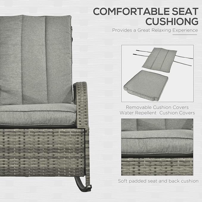 Outsunny Wicker Outdoor Rocking Chair, Patio Recliner - Image 6