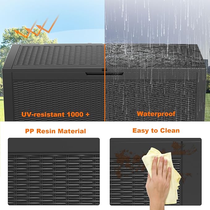 PatioZen 120 Gallon Resin Deck Box, Lockable Weatherproof Outdoor Storage Box - Image 5