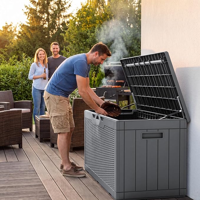 Flamaker Outdoor Storage Box 100 Gallon Waterproof Resin Deck Box | Large - Image 5