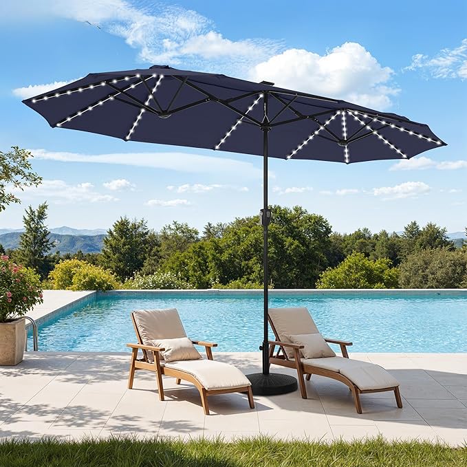 13 ft Patio Umbrella with 120 LED Solar Lights Outdoor Umbrella, 8 Colors by HERASPALACE