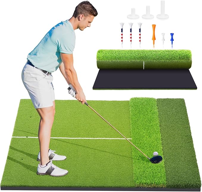 Golf Mat, 5x4ft & 6x4ft Extra Large Integrated Tri-Turf Golf Hitting Mats Practice Outdoor & Indoor, Premium 26mm Thick Durable Artificial Turf Matt for Backyard Training Driving Chipping, Swinging