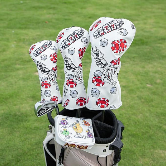 Golf Club Headcover for Driver Covers, Fairway Wood Covers, Hybrid Covers Pocker Style Premium Leather 3 Wood Headcover Set with Interchangeable No. Tags