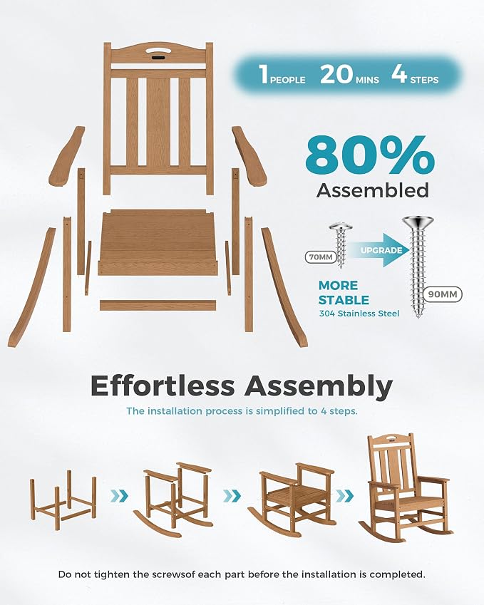 Oversized Outdoor Rocking Chairs Set of 8, 380lbs Heavy-Duty Large Patio Rocker - Image 8
