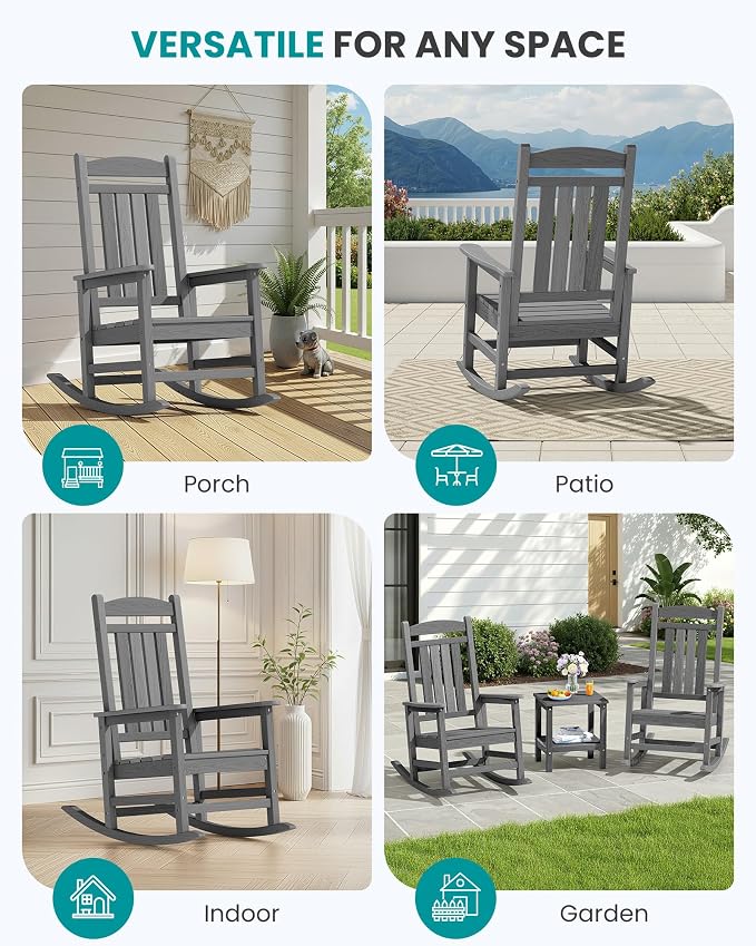 SERWALL Outdoor Rocking Chair Set of 2, Patio Rocking Chair, Porch Rocker - Image 8