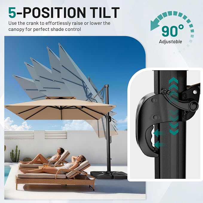 12×12 FT Double-Top Cantilever Patio Umbrella, Outdoor Umbrellas - Image 2