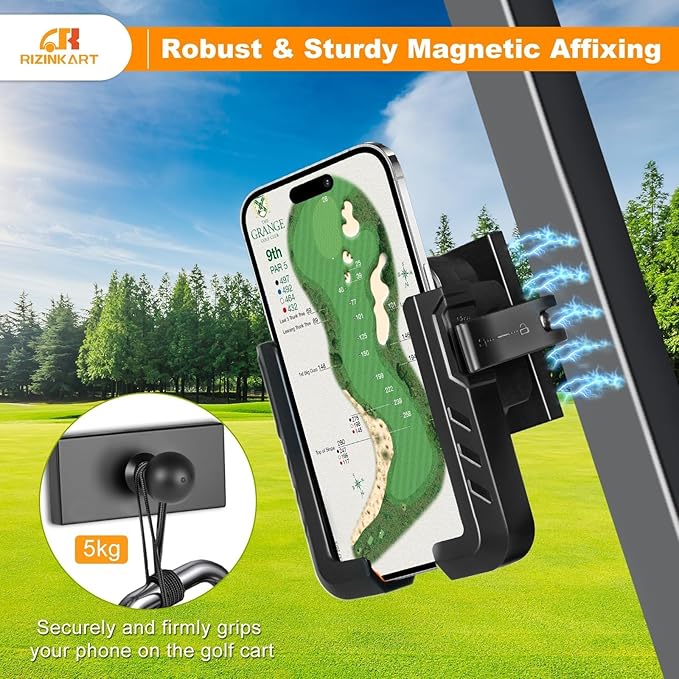 Golf Cart Phone Holder Magnetic, Compatible with EZGO/Club Car/Yamaha,with Upgrade N52 Magnets and 360° Rotation,Golf Phone Mount with Ultra Strength Magnetic for Cell Phone iPhone,Samsung