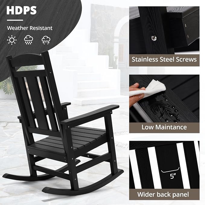 LUE BONA Rocking Chair Outdoor, Weather Resistant Poly Plastic Rocker Chairs - Image 3