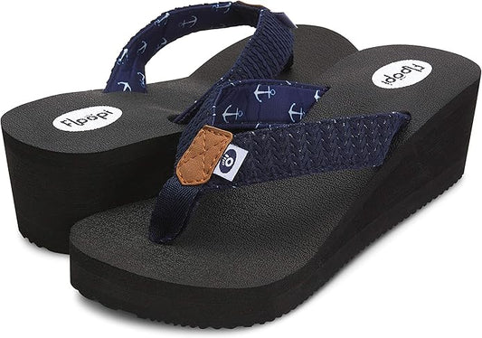 Floopi High Heel Wedge Sandals for Women-Comfort Yoga Mat Footbed for Support, Flip Flop Thong Platforms for Summer