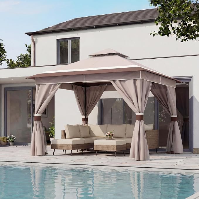 10'x10' Outdoor Gazebo, Metal Frame Heavy Duty Patio Canopy Tent Shelter by LAUSAINTHOME