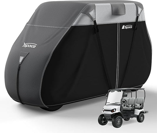 YSPACE 600D Waterproof Golf Cart Cover for 4+2 Passengers, Fits EZGO, Club Car, Yamaha, Honda, Heavy-Duty Polyester with Reflective Strips & Triple Windproof Straps
