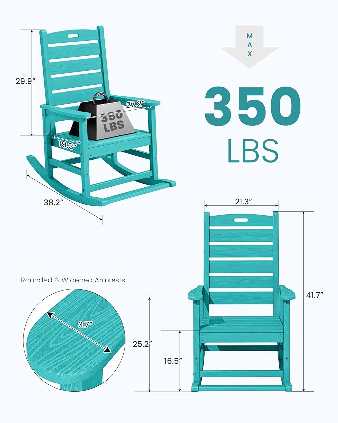 SERWALL Outdoor Rocking Chair Set of 2, HDPE Rocker - Image 3