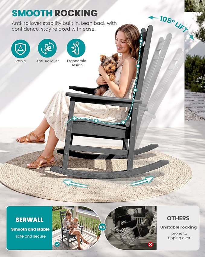 SERWALL Outdoor Rocking Chair, Oversized Rocker - Image 4