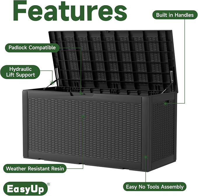 120 Gallon Outdoor Storage Box Waterproof, UV Resistant Resin Deck Box - Image 6